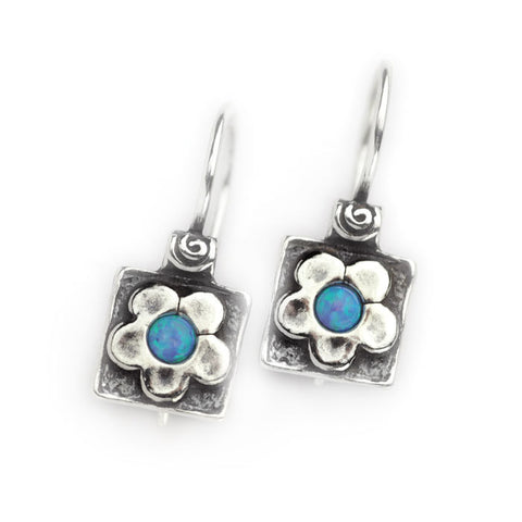 Silver Square Earrings with Opals