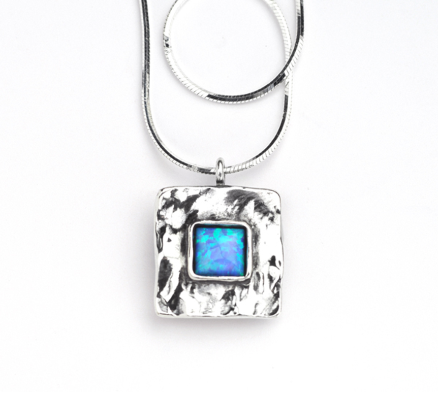 Square Silver Opal Pendant