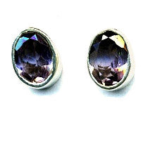 Amethyst & Silver Stud Earrings (Oval)