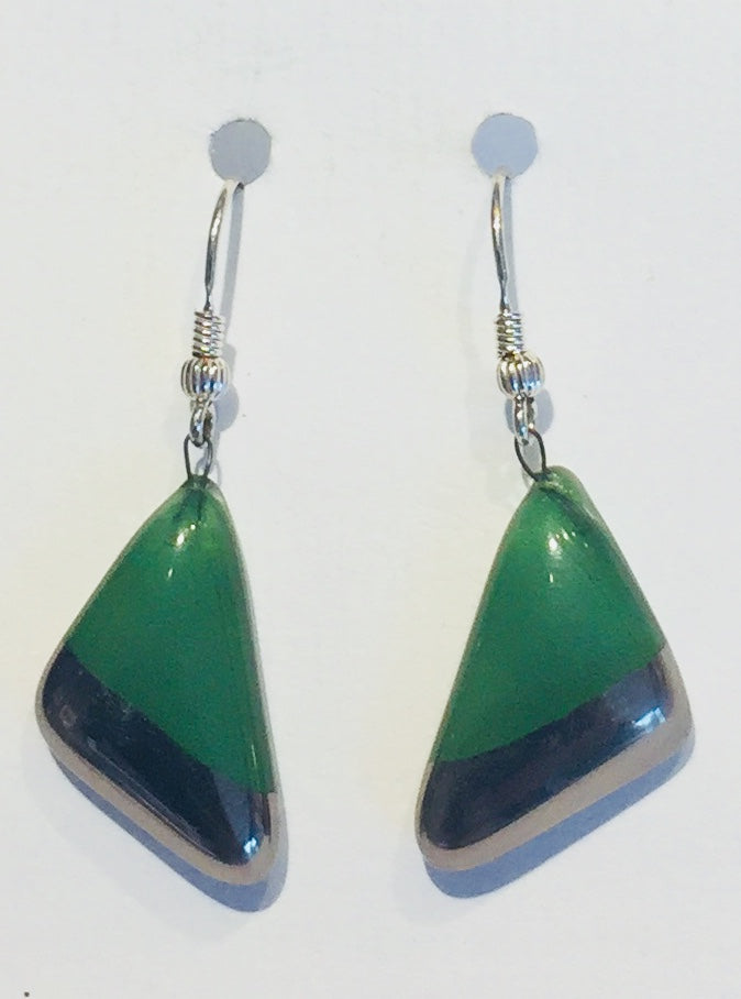 Green Triangle Earrings 2 (A176)