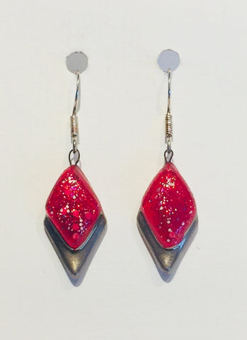 Red Glitter Drop Earrings (A187)
