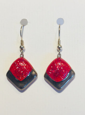 Red Square Glitter Earrings (A186)