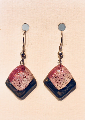 Violet-White Square Glitter Earrings (A193)