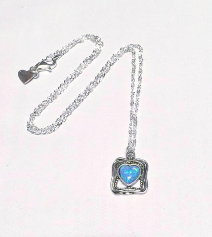 Square Pendant with Opal Heart