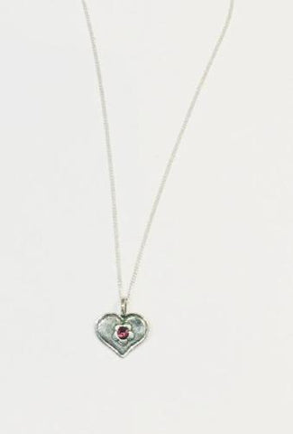 Silver Heart Pendant with Garnet