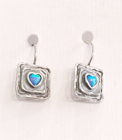 Opal Heart Square Hook Earrings