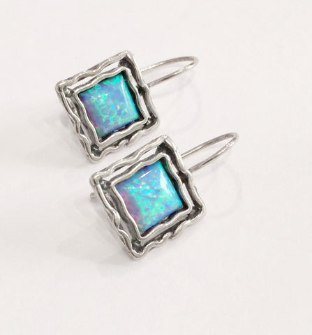 Opal Double Square Hook Earrings