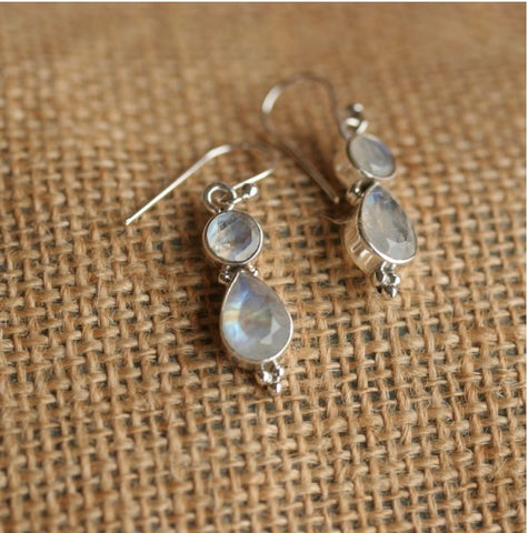Double Moonstone Hook Earrings (CH42)