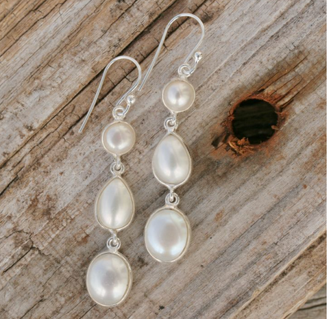 Triple Pearl Hook Earrings (CH55)