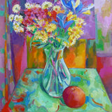 Still Life with Cut Flowers and Apple