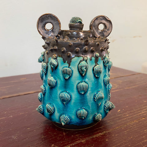 Stoneware Turquoise Vessel -Iced Pot range (DW09)