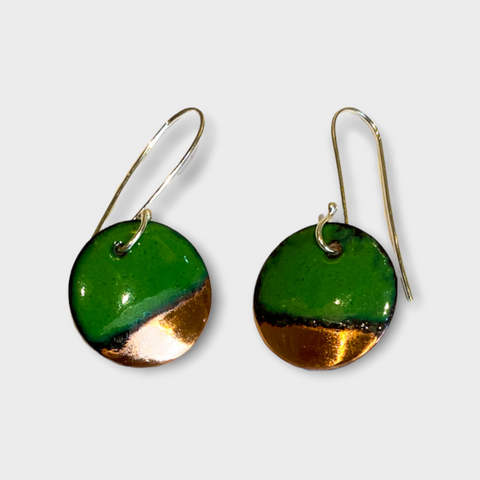 Round Enamel Earrings (Green - Copper Tip) JM33