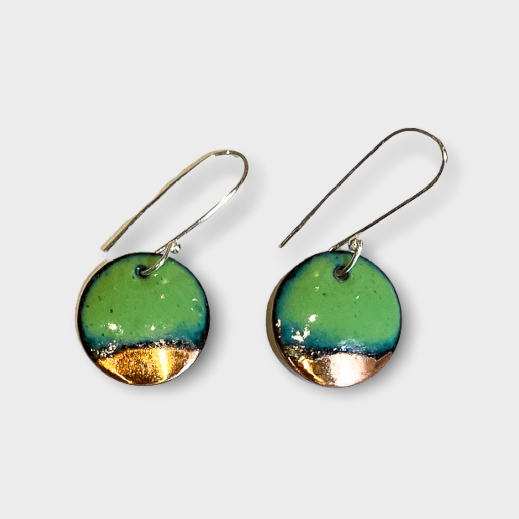Round Enamel Earrings (Light Green- Copper tip) JM37