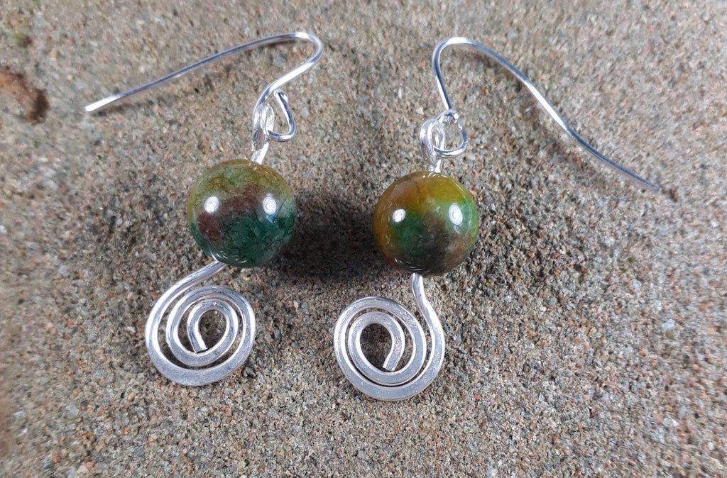 Green Agate Swirl Earrings