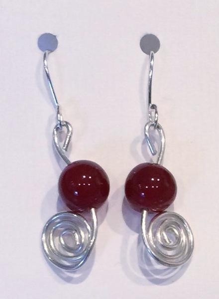 Red Carnelian Silver Swirl Earrings