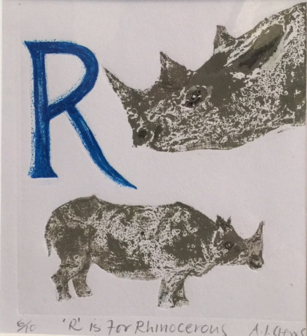 R is for Rhinocerous (blue)
