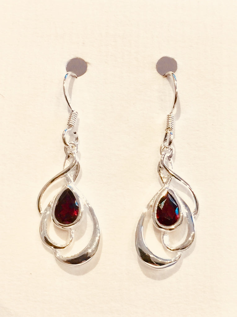 Open Swirl Garnet Earrings