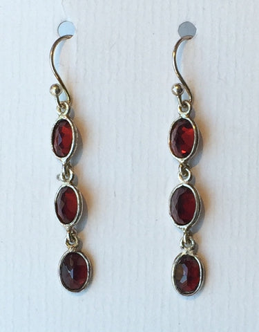 Triple Drop Earrings (Garnet)