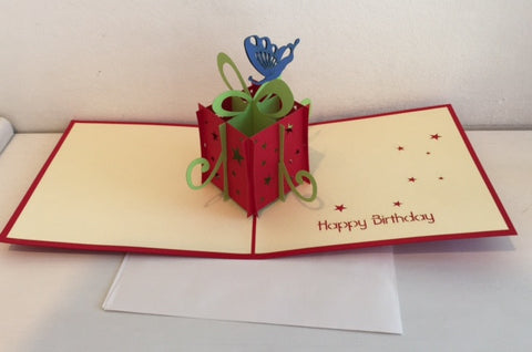 Happy Birthday Card (Red Present with Butterfly)