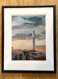 Orange and Pink BT Tower Print, 2/150. Framed  (MH05)