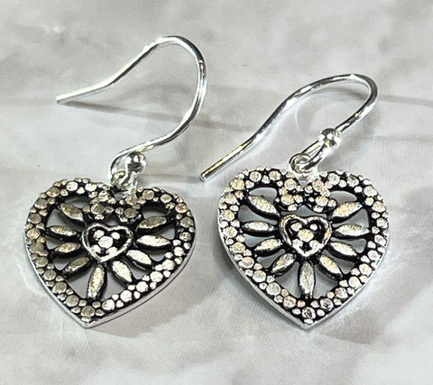 Small Heart within Heart Silver Earrings (KM65)