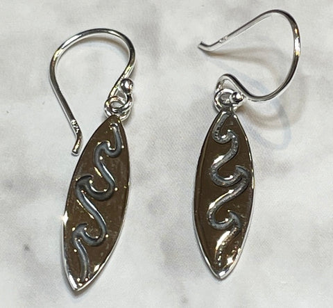 Silver Surfboard with Wave Hook earrings (KM82)