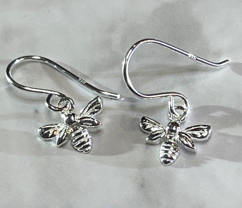 Small Silver Bee Drop Earrings (KM71)