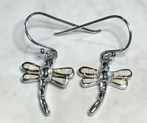 Silver and Opalique Dragonfly Earrings (KM59)