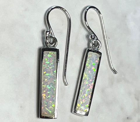 Rectangle Silver with Opalique Inlay Earrings (KM60)