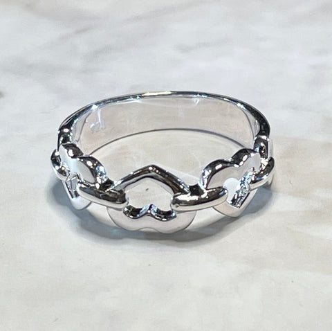 Silver Linked Hearts Ring (KM51)