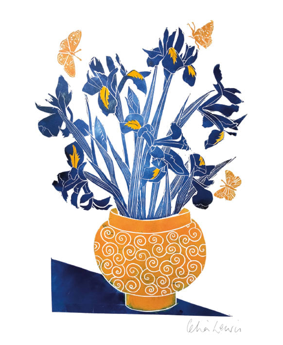 Irises in an Orange Bowl (card)