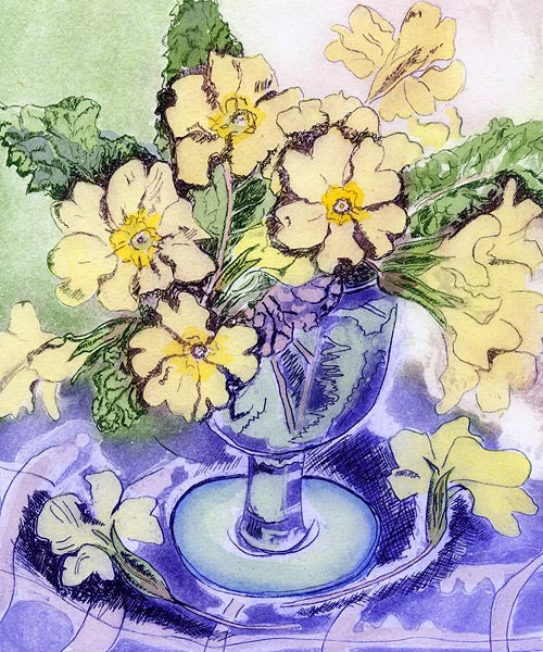 Blue Glass and Primroses