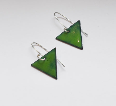 Triangle Enamel Earrings (Dark Green) JM08