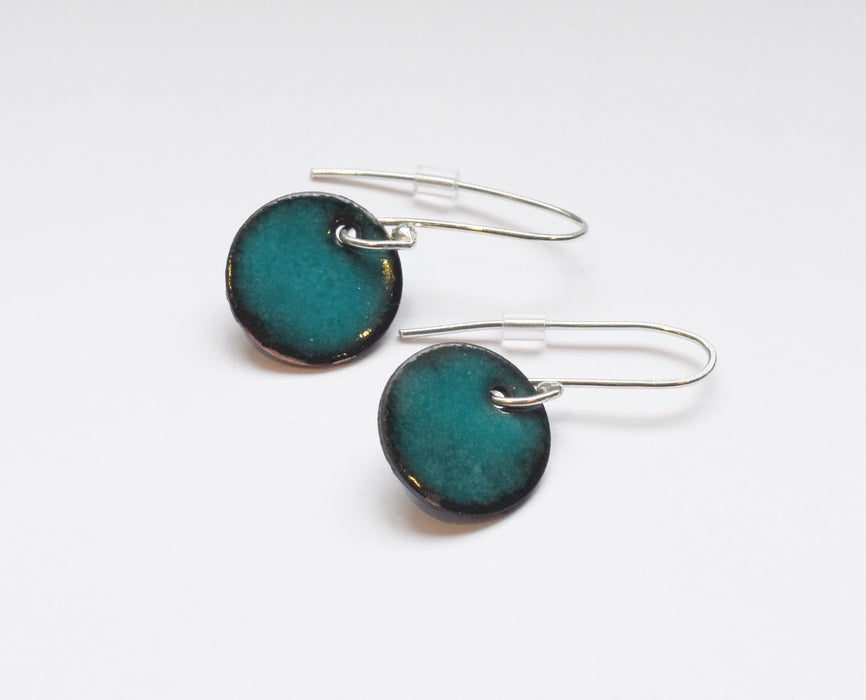 Round Enamel Earrings (Teal)