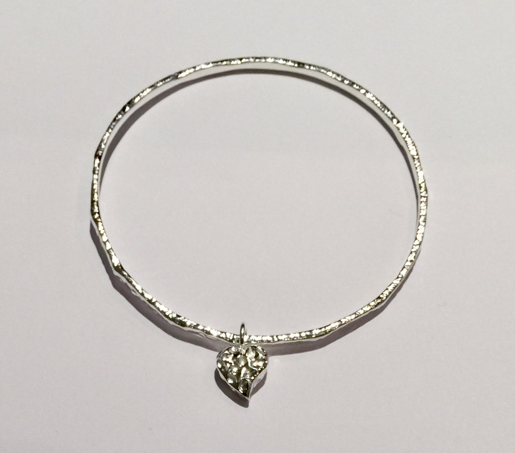 Silver Bangle with Heart Motif 2