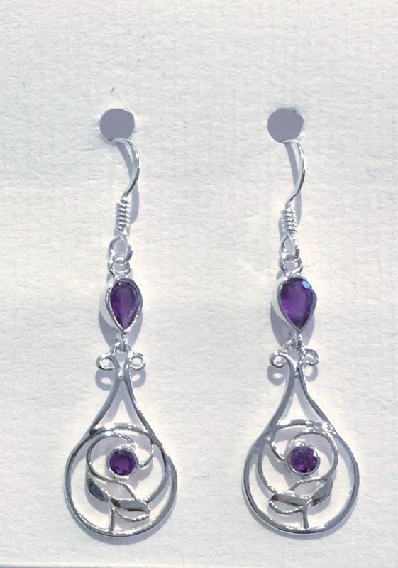 Art Nouveau Teardrop Earrings (Amethyst)