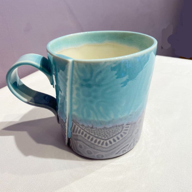Large Mug, Turquoise Blue & Cobalt (LH14)