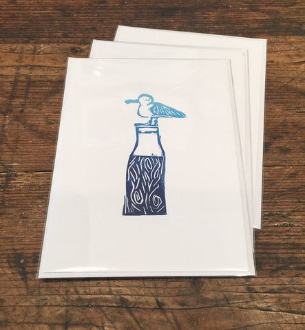 Seagull on Bottle Card (Blue)