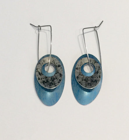 Blue & Black Linen Futures Double Pebble Earrings