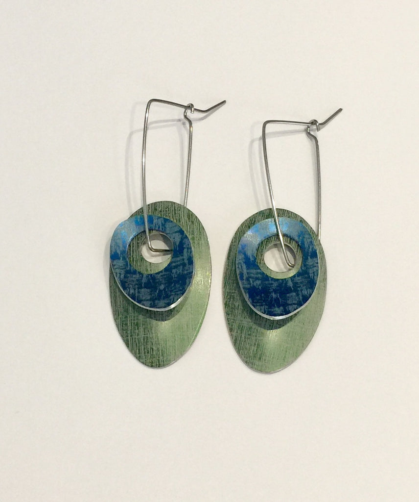 Green & Blue Linen Futures Double Pebble Earrings