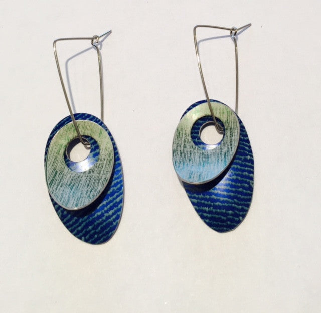 Linen Futures Double Oval Earrings (blue & green)