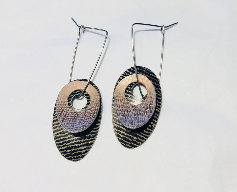 Black & Bronze Linen Futures Double Pebble Earrings