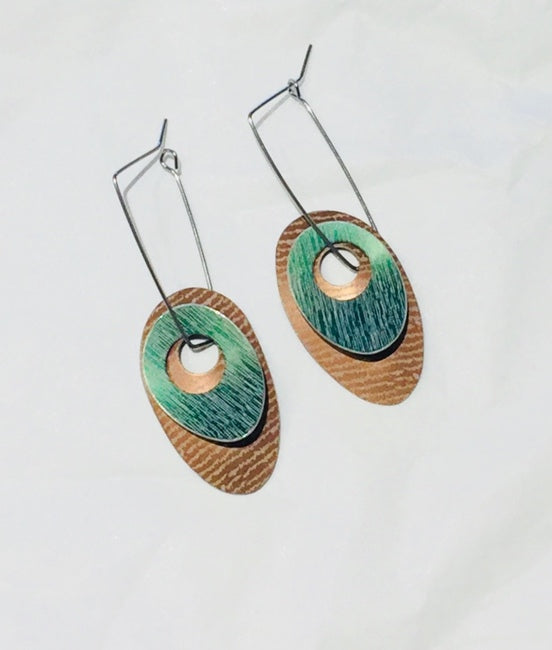 Bronze & Green Linen Futures Double Pebble Earrings