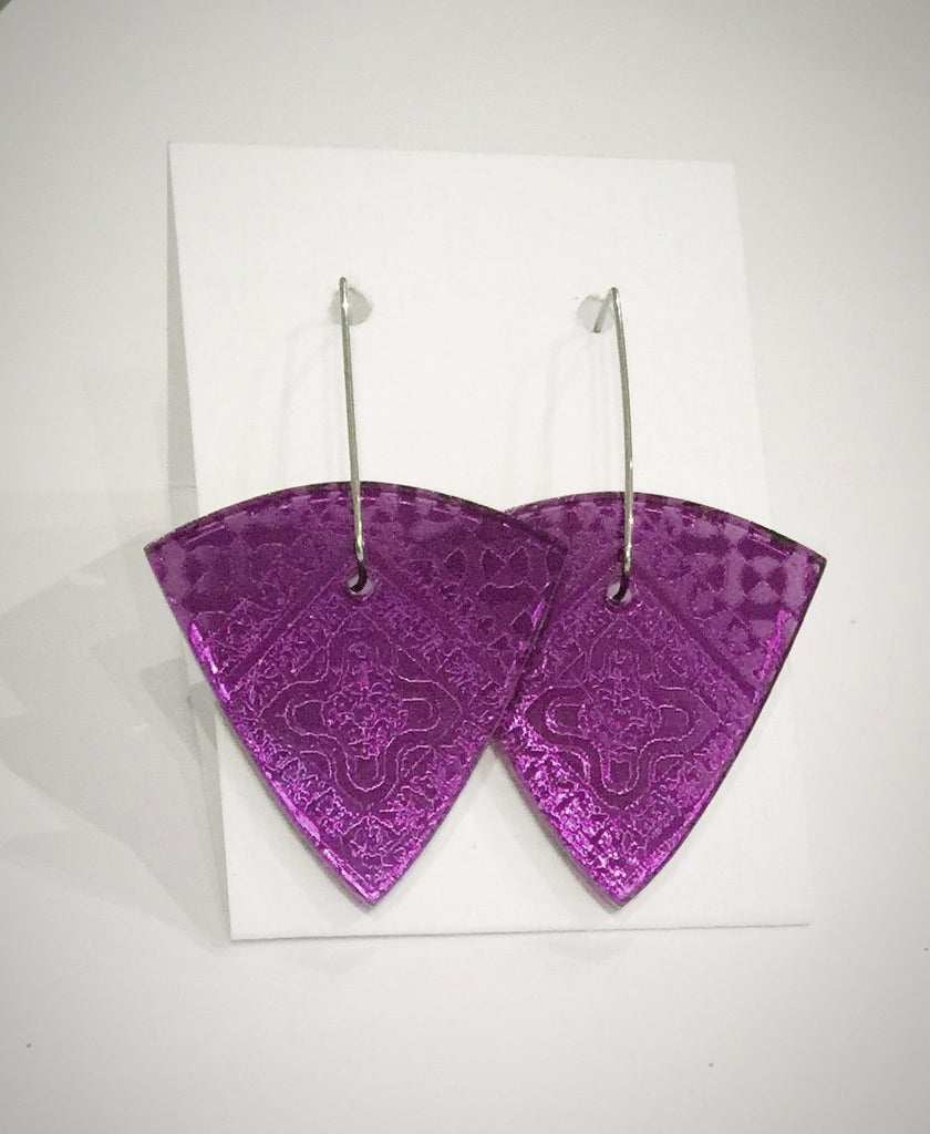 Purple Shield Acrylic Earrings