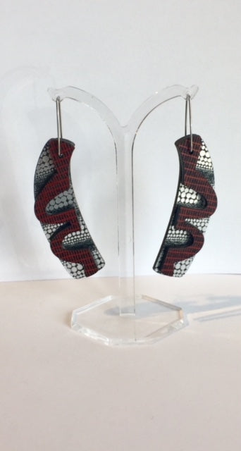Red, Black and Silver Wavy Earrings