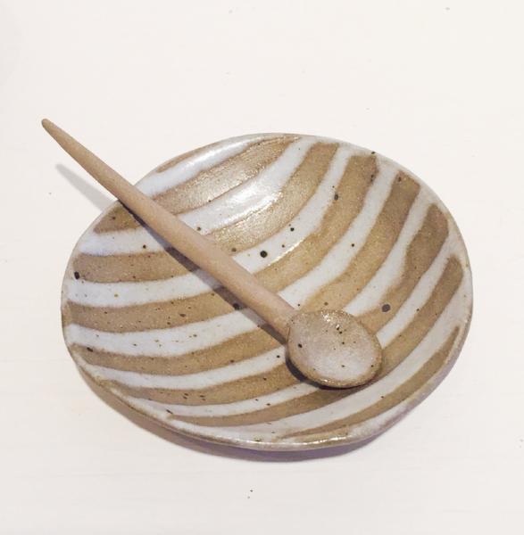Salt Dish and Spoon (Striped)