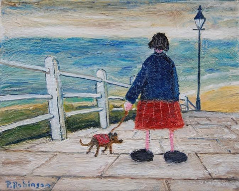 Lady and Dog Walk by the Sea