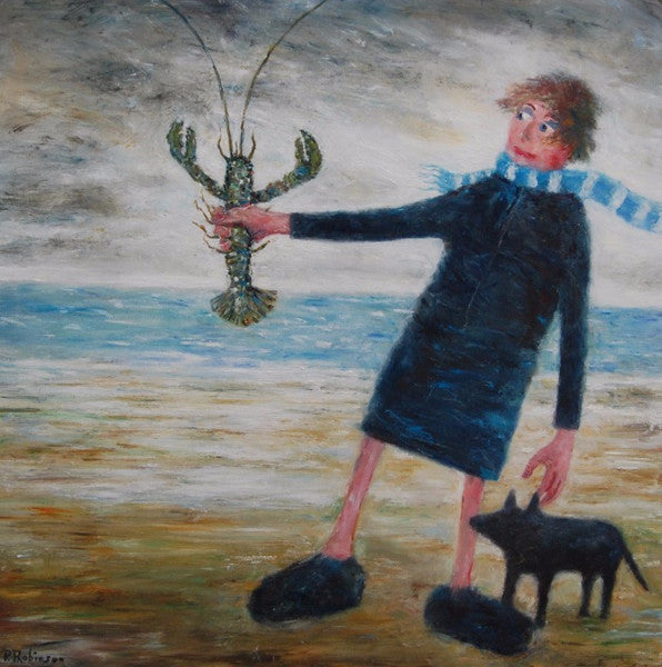 Lady and Dog Admiring a Lobster (Print)
