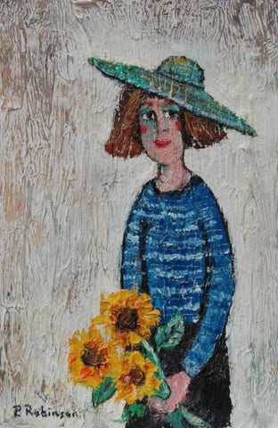 Lady with Sunflowers and Green Hat