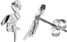 Sterling Silver Origami Flamingo Stud Earrings